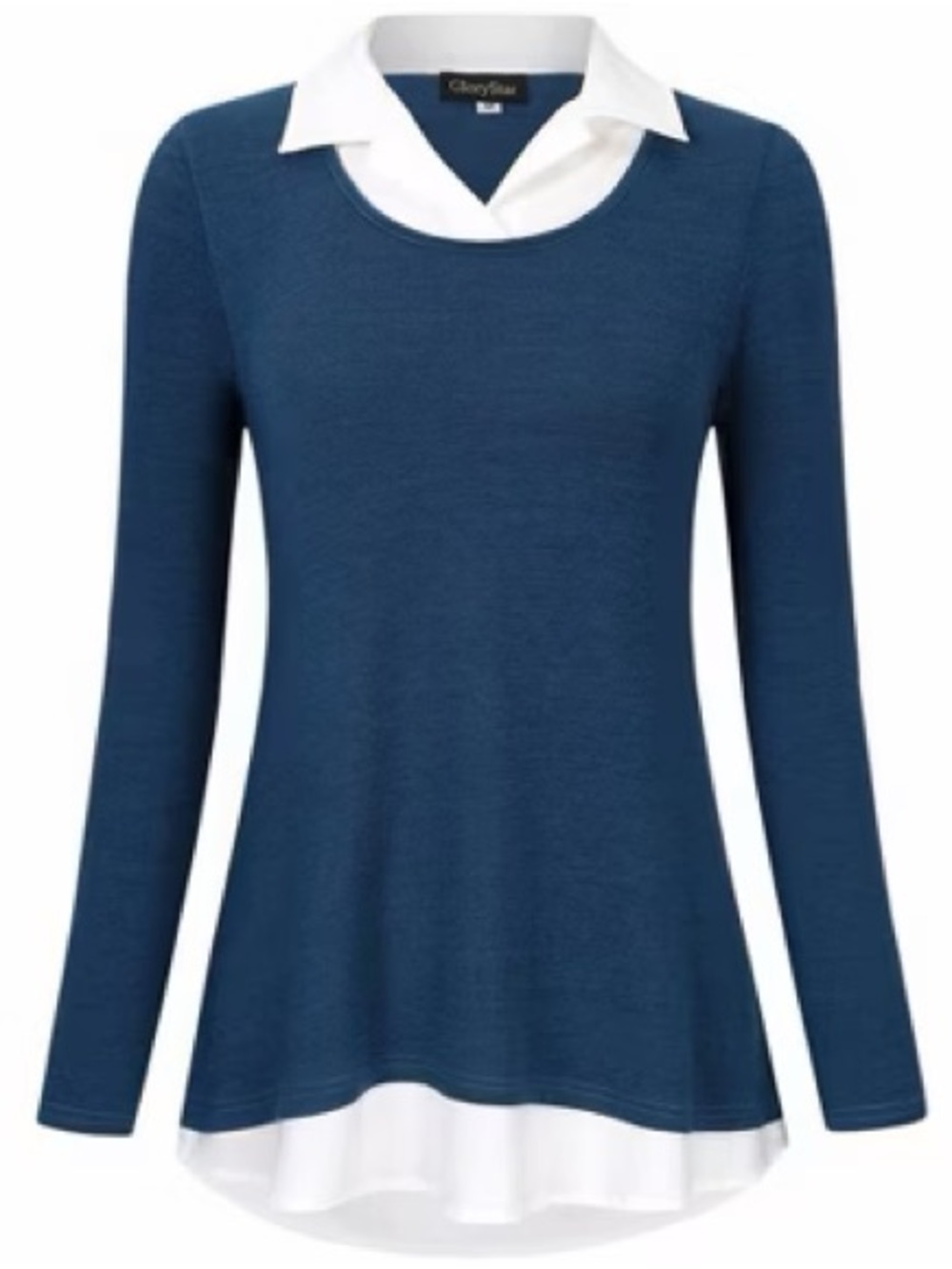 Classic Layered-Look Long Sleeve Top - Navy by